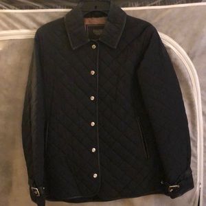 Coach Black Leather Trimmed Snap Jacket